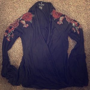 Embroidered soft and sexy bell sleeved shirt